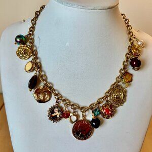 Upcycled Gold tone Necklace with Charms